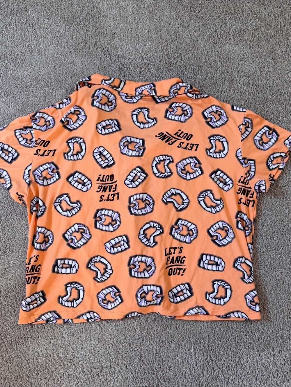 Women's Halloween Orange Graphic Short Pajama Set Let's Fang Out Vampire Medium